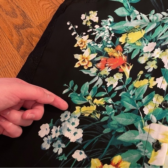 ALFANI PETITE Black Green Floral White? Collar Lace Sleeveless Button Blouse Top - Picture 16 of 16